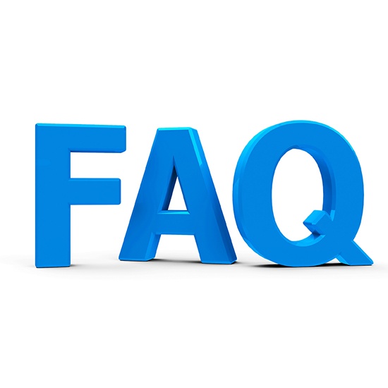 Blue FAQ on white background