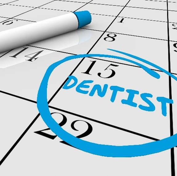 Dental appointment in circled on calendar 