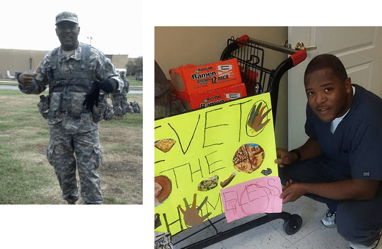 Two images of dentist at volunteer events in Fairfax community