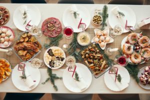 a table full of holiday food